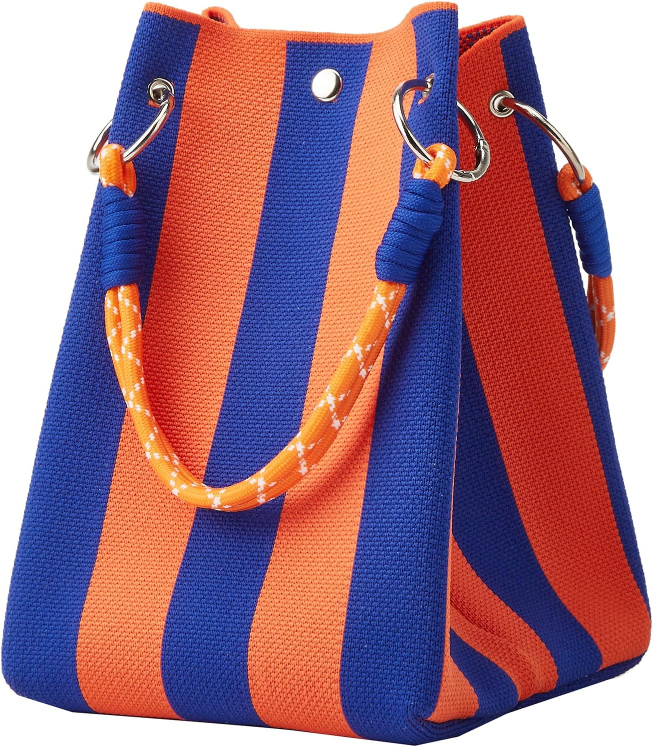 Mini Knit Tote Women Striped Crochet Bucket Handbag