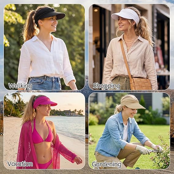 Summer Sun Visor Ponytail Hat 2 Pack