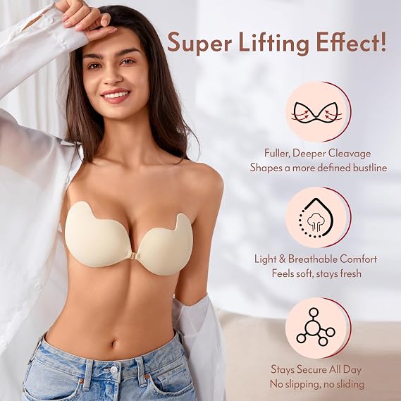 Seamless Invisible Reusable Backless Strapless Adhesive Bra 2 pack set