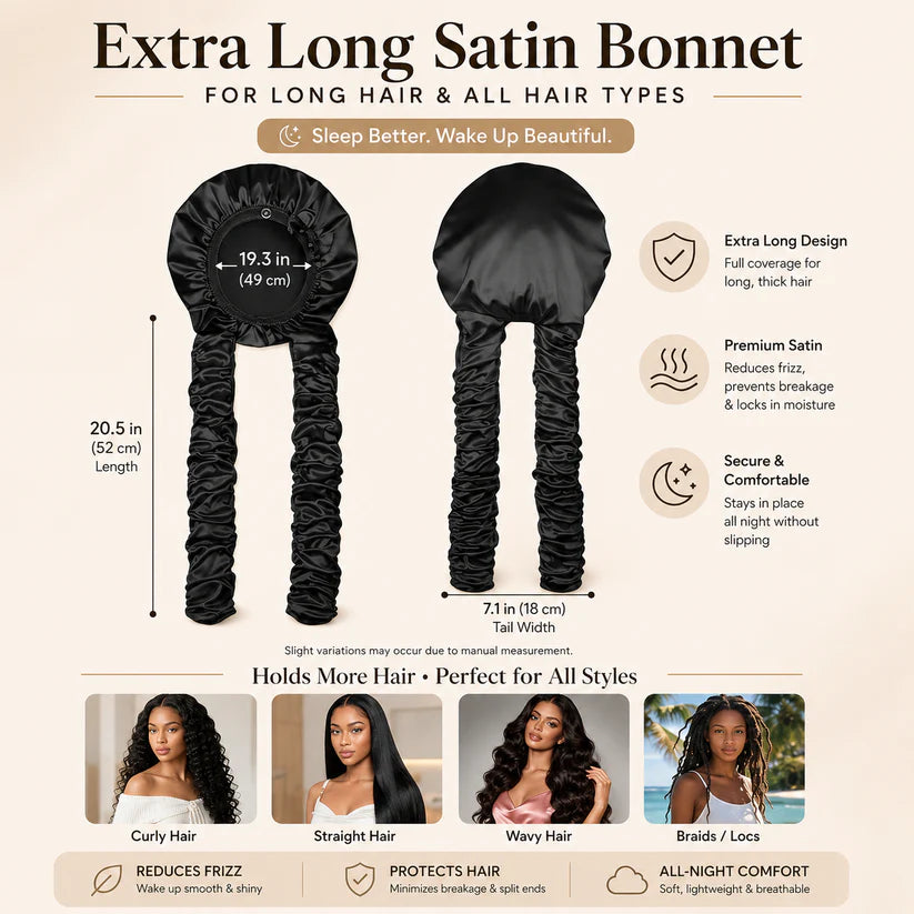 Satin Curling Sleep Bonnet with Long Hair Ribbons 2 Pack