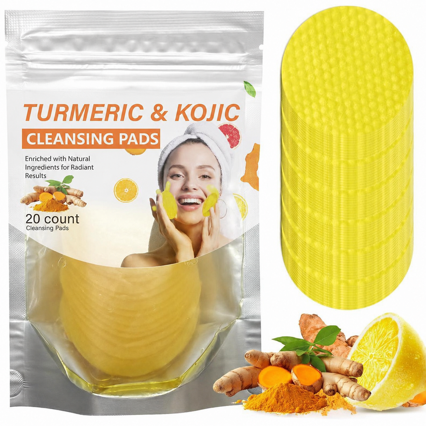 💸 SAVE BIG 💸  Natural Turmeric & Kojic Acid Exfoliating Cleansing Pads for Dark Spots | 40 Pads 🧼