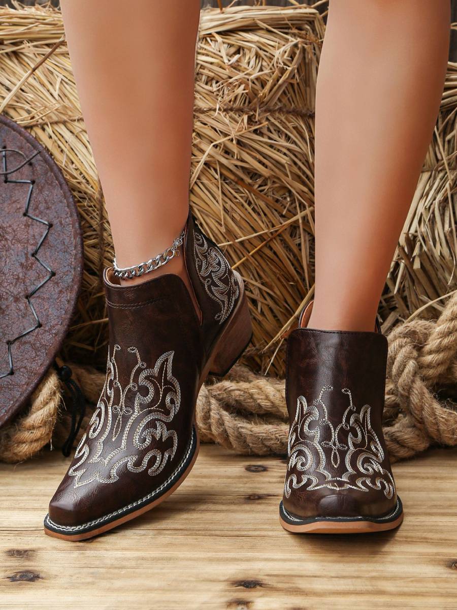 Women's Embroidered Western Ankle Boots
