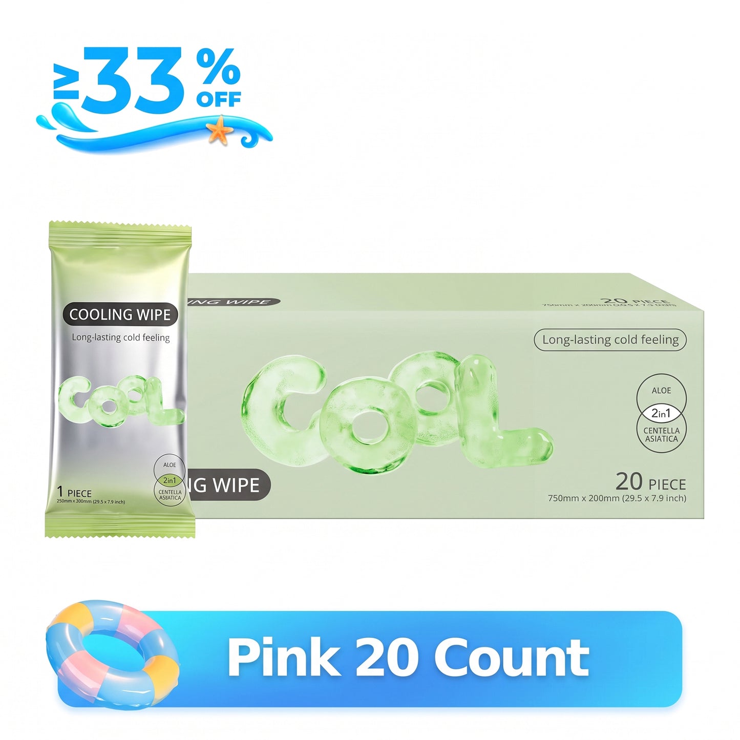 Menthol Ice Cooling Sports Lemon Green Wipes 20 Pack