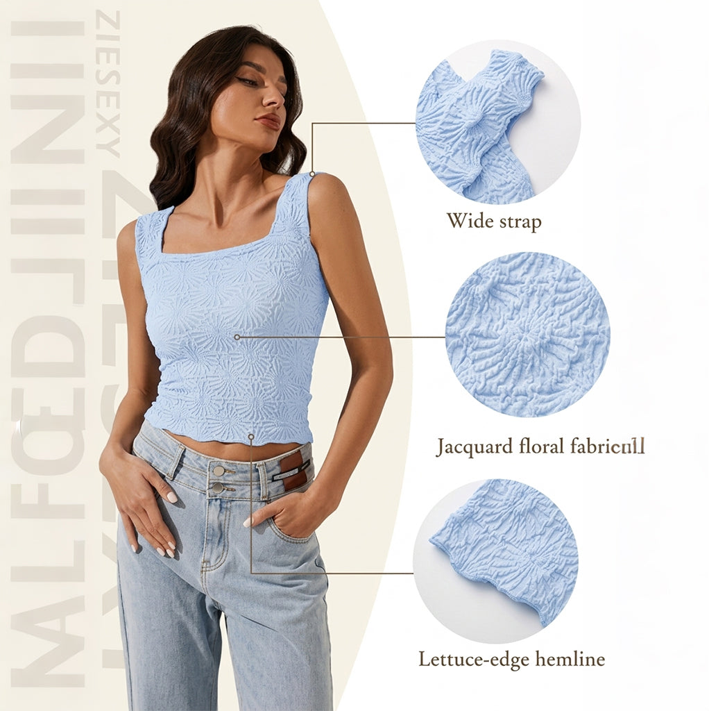 Square Neck Jacquard Tank Top 2 Pack