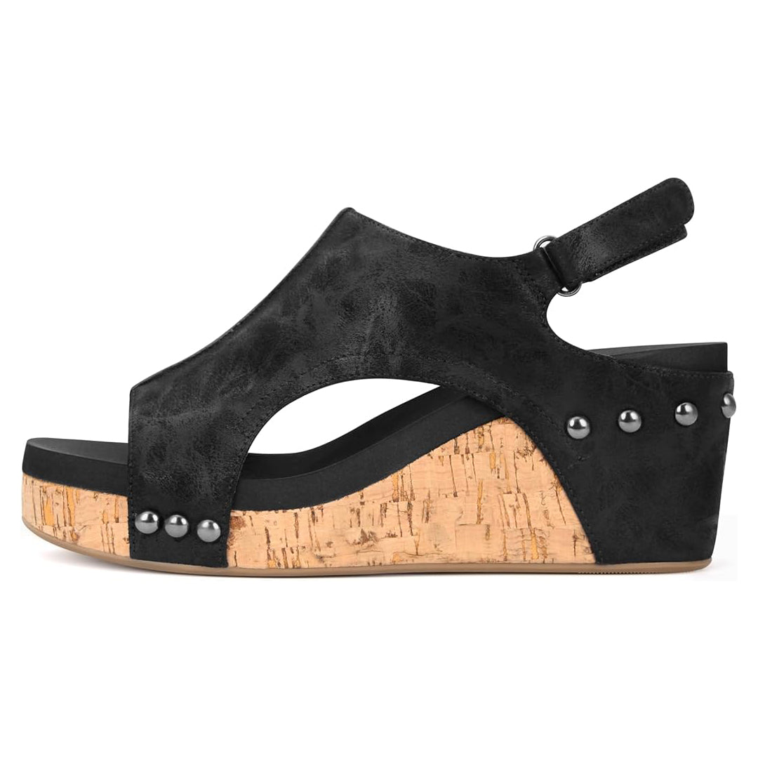 Plus Size Studded Genuine Leather Platform Sandals