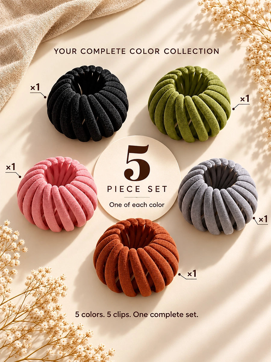 Fabric-Covered Ribbed Ponytail Clips, 5-Piece Set
