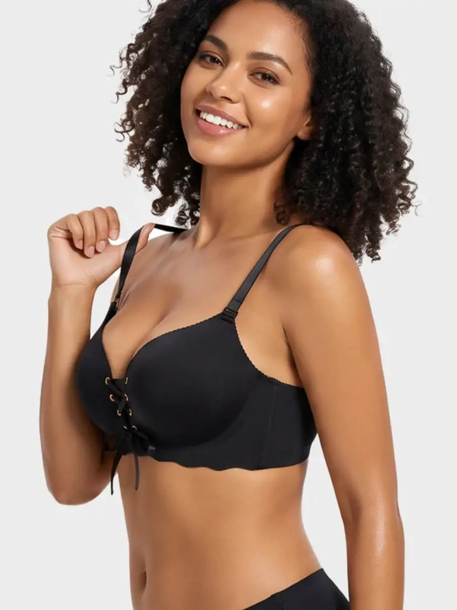 Adjustable Lace-Up Push-Up Bra with Padded Cups