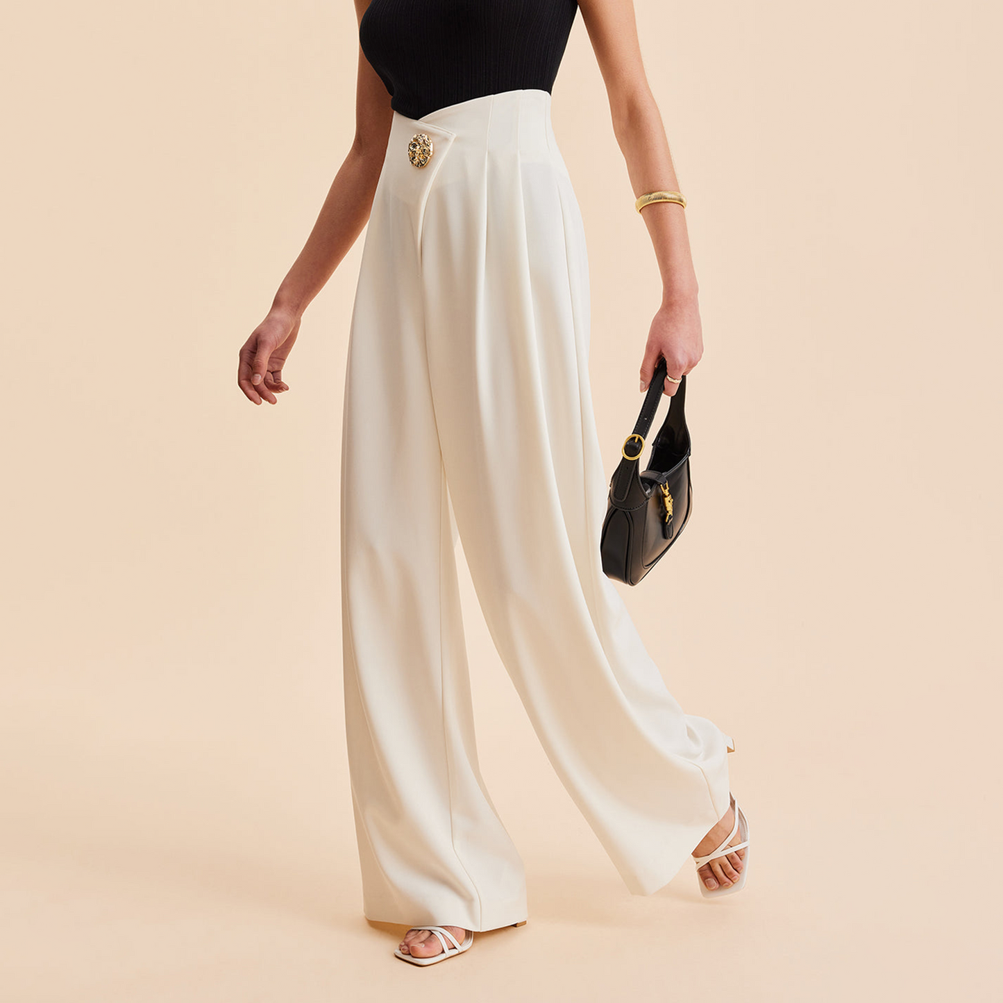 Embellished High-Waist Wide-Leg Pants