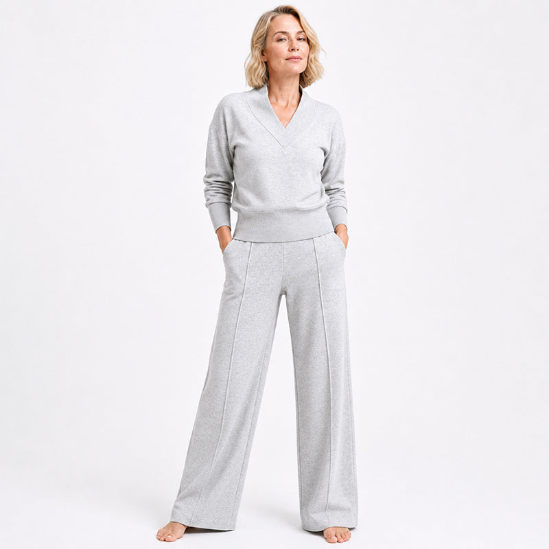 Women’s V-Neck Lounge Top and Wide-Leg Pants Set