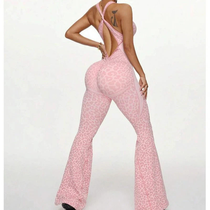 Leopard print one-piece yoga suit