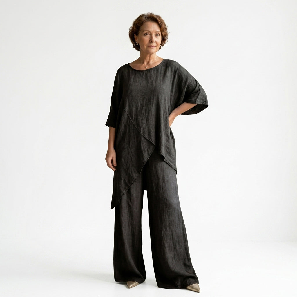 Asymmetrical Linen Cotton Two Piece Set