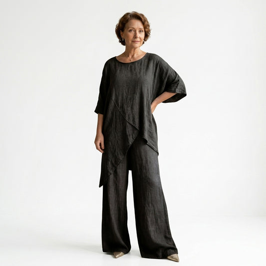 Asymmetrical Linen Cotton Two Piece Set