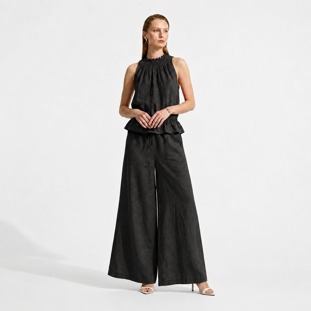 Bohemian Ruffled Linen-Cotton Two-piece Outfit