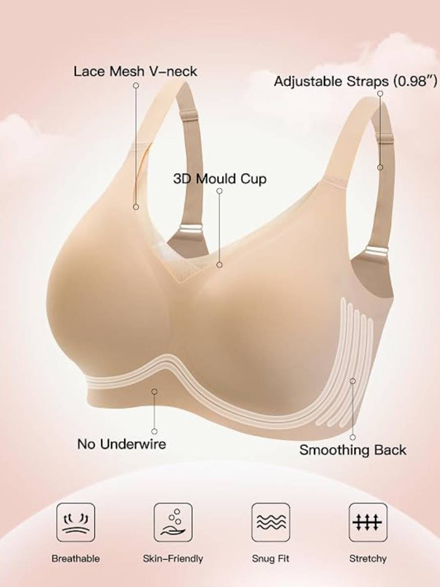 Women's Seamless Lace-Edge Wireless Bra for Everyday Comfort