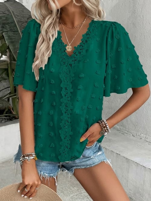 🔥 Elegant Swiss Dot Lace Butterfly Sleeve Shirt