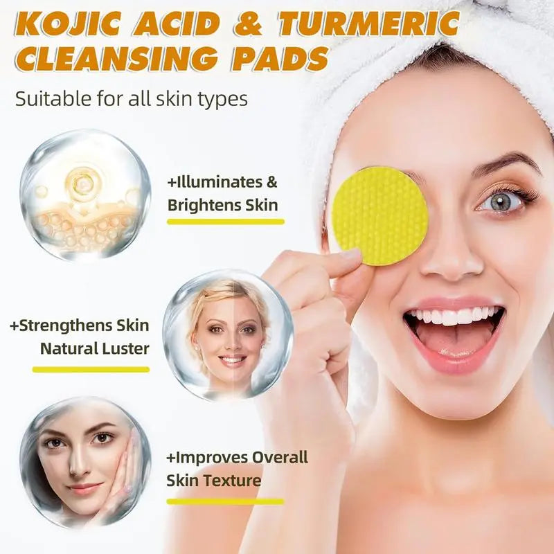 💸 SAVE BIG 💸  Natural Turmeric & Kojic Acid Exfoliating Cleansing Pads for Dark Spots | 40 Pads 🧼