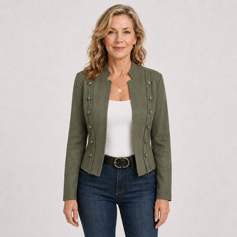 Women’s Double-Breasted Military-Inspired Casual Jacket