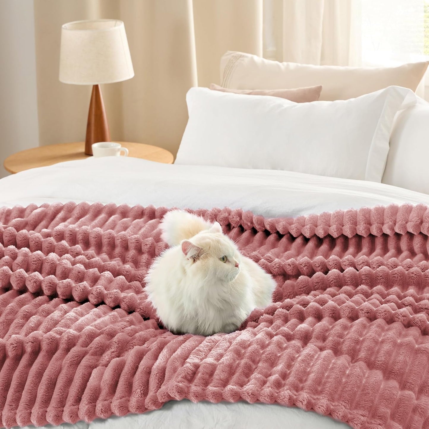 Chunky Striped Faux-Fur Throw Blanket