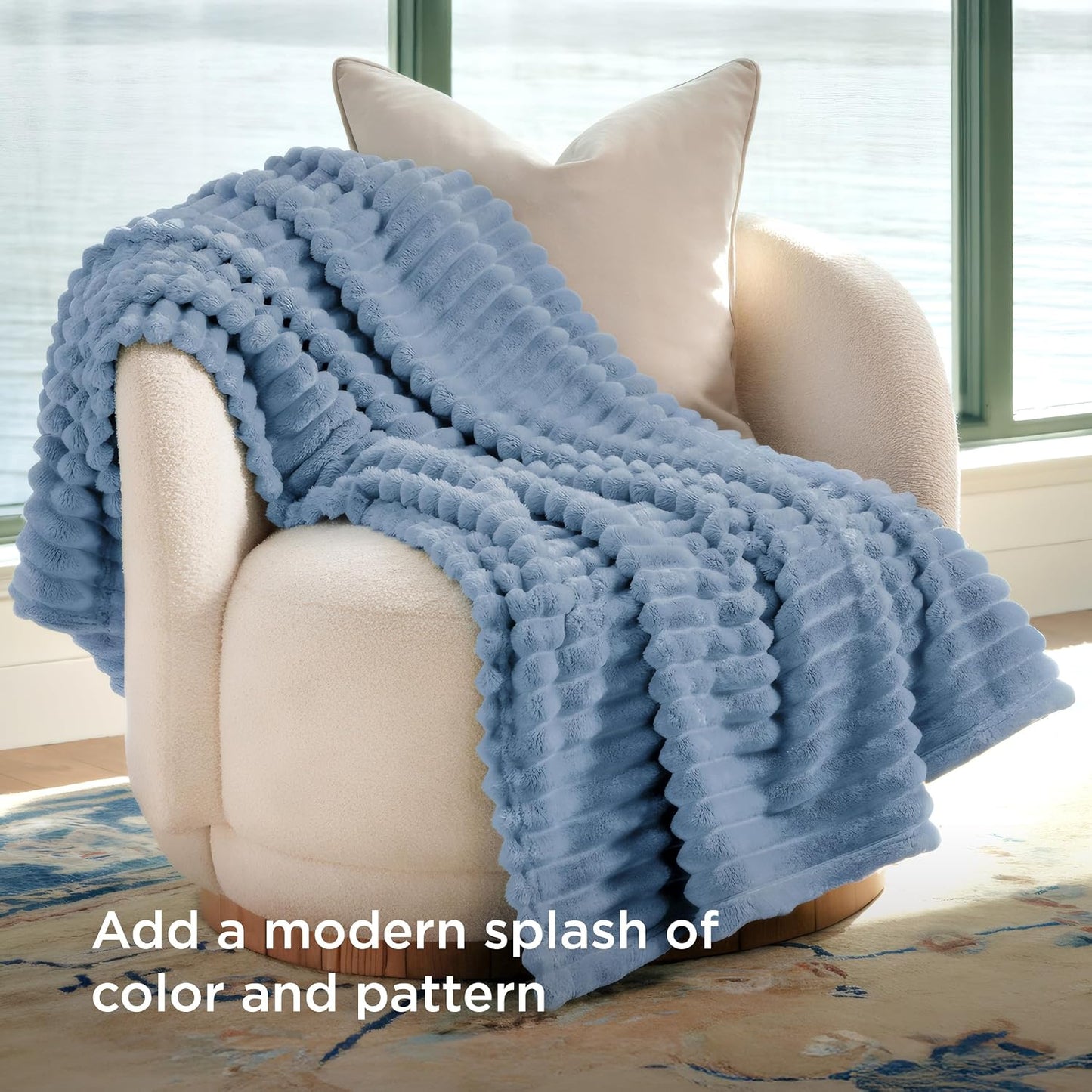 Chunky Striped Faux-Fur Throw Blanket