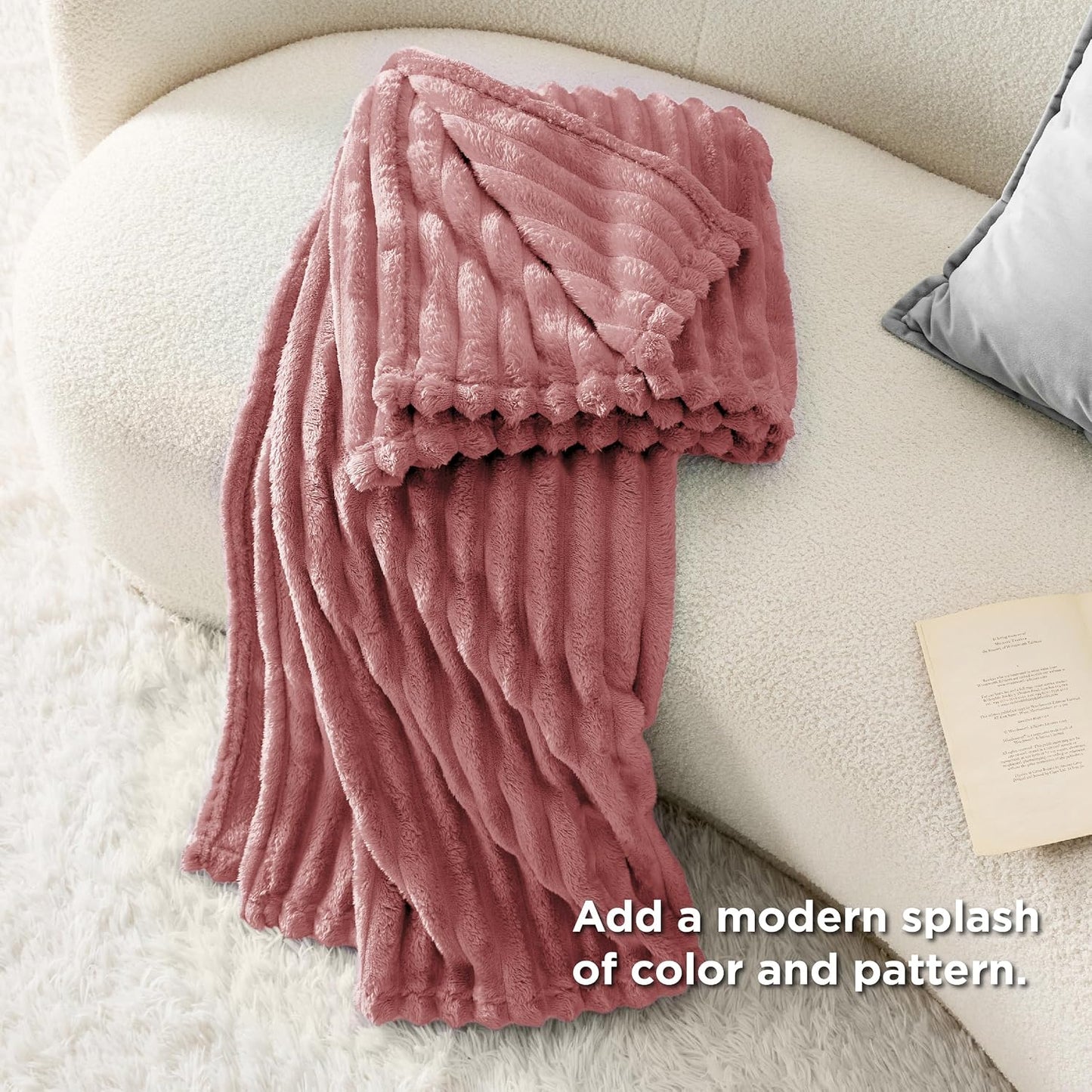 Chunky Striped Faux-Fur Throw Blanket