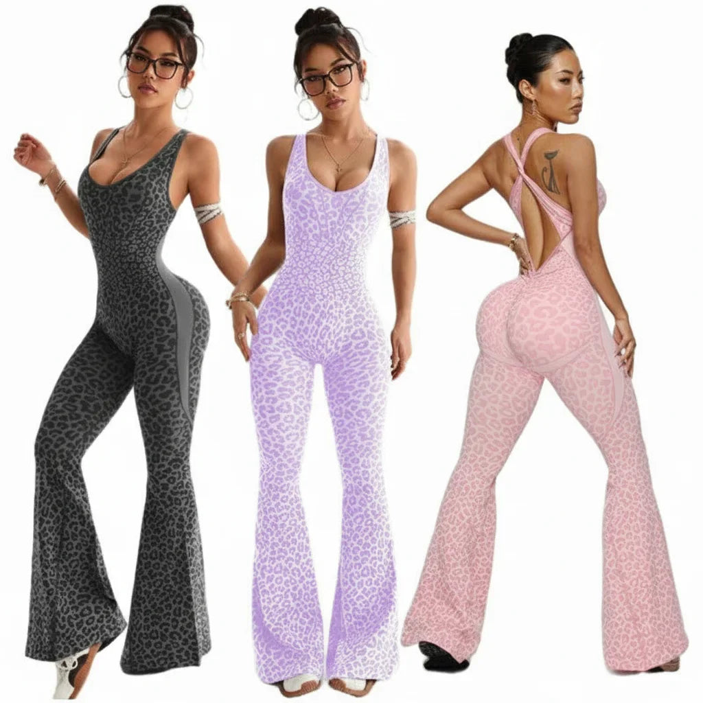 Leopard print one-piece yoga suit