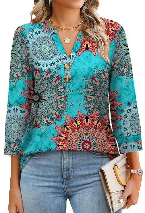2026 Womens 3/4 Sleeve Heley Button V neck Tops