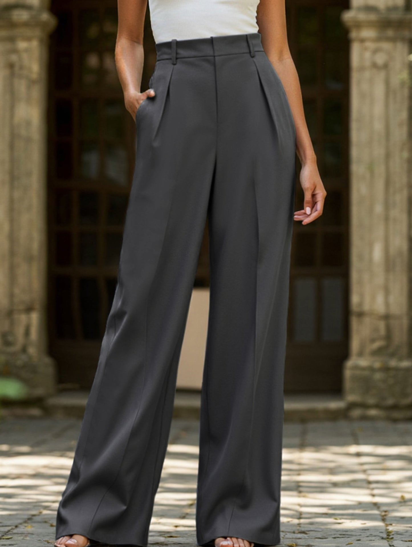 Casual loose high waist drape wide leg pants