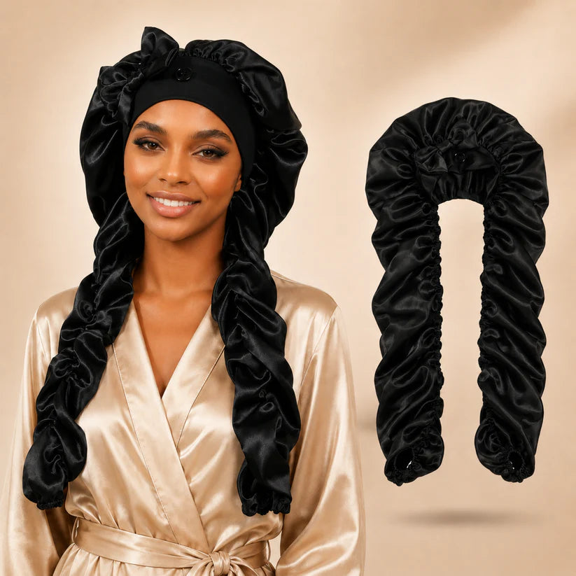 Satin Curling Sleep Bonnet with Long Hair Ribbons 2 Pack