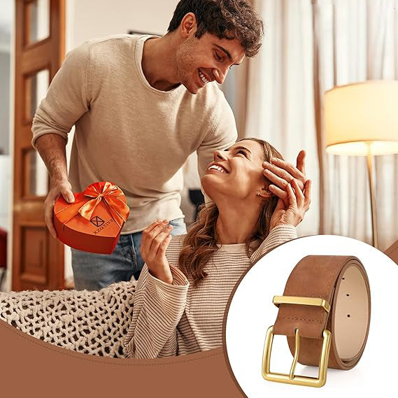 Women Wide Chunky Belt Fashion Thick Suede Belt with Gold Buckle