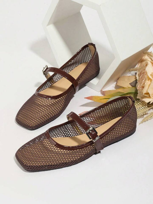 Mesh Mary Jane Flat Shoes