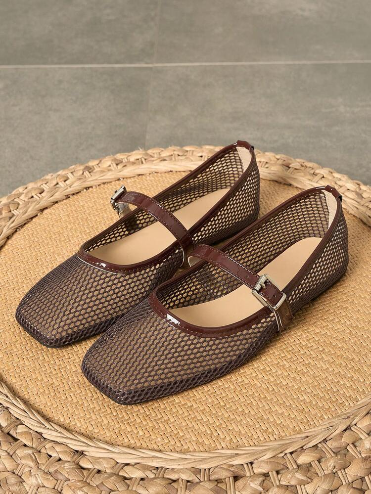 Mesh Mary Jane Flat Shoes