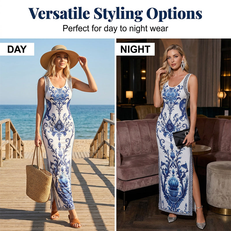 Women's Luxury Retro Waist-Cinched Slit Midi Dress