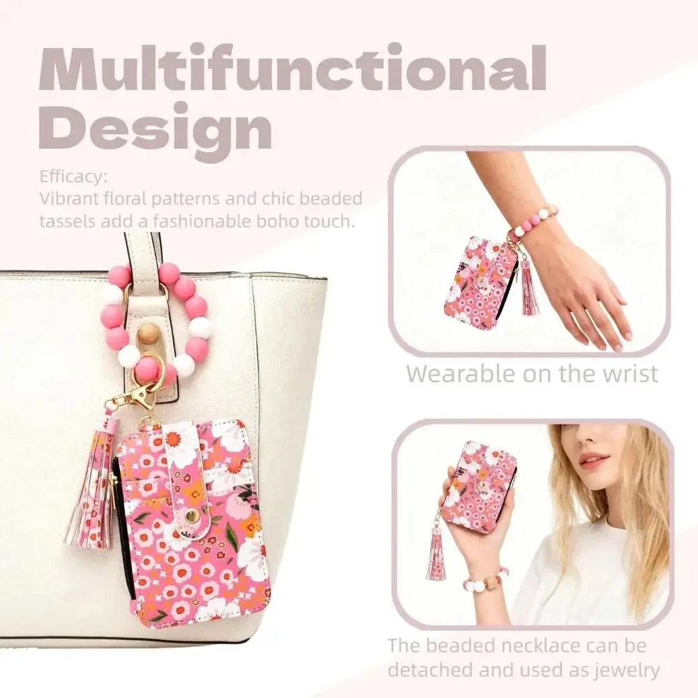Beaded Wristlet Card Holder Wallet