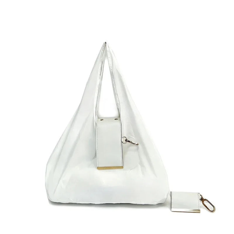 Foldable Keychain Shopping Tote Bag with Metal Clip