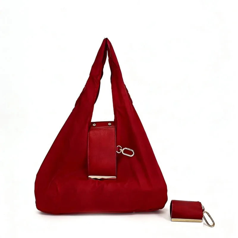 Foldable Keychain Shopping Tote Bag with Metal Clip