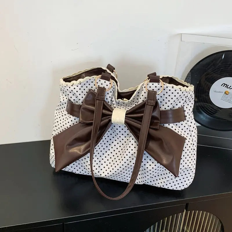 Women’s Polka-Dot Bow Lace Shoulder Tote