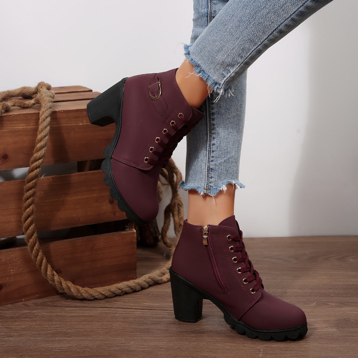 Women's Chunky-Heel Lace-Up Ankle Boots