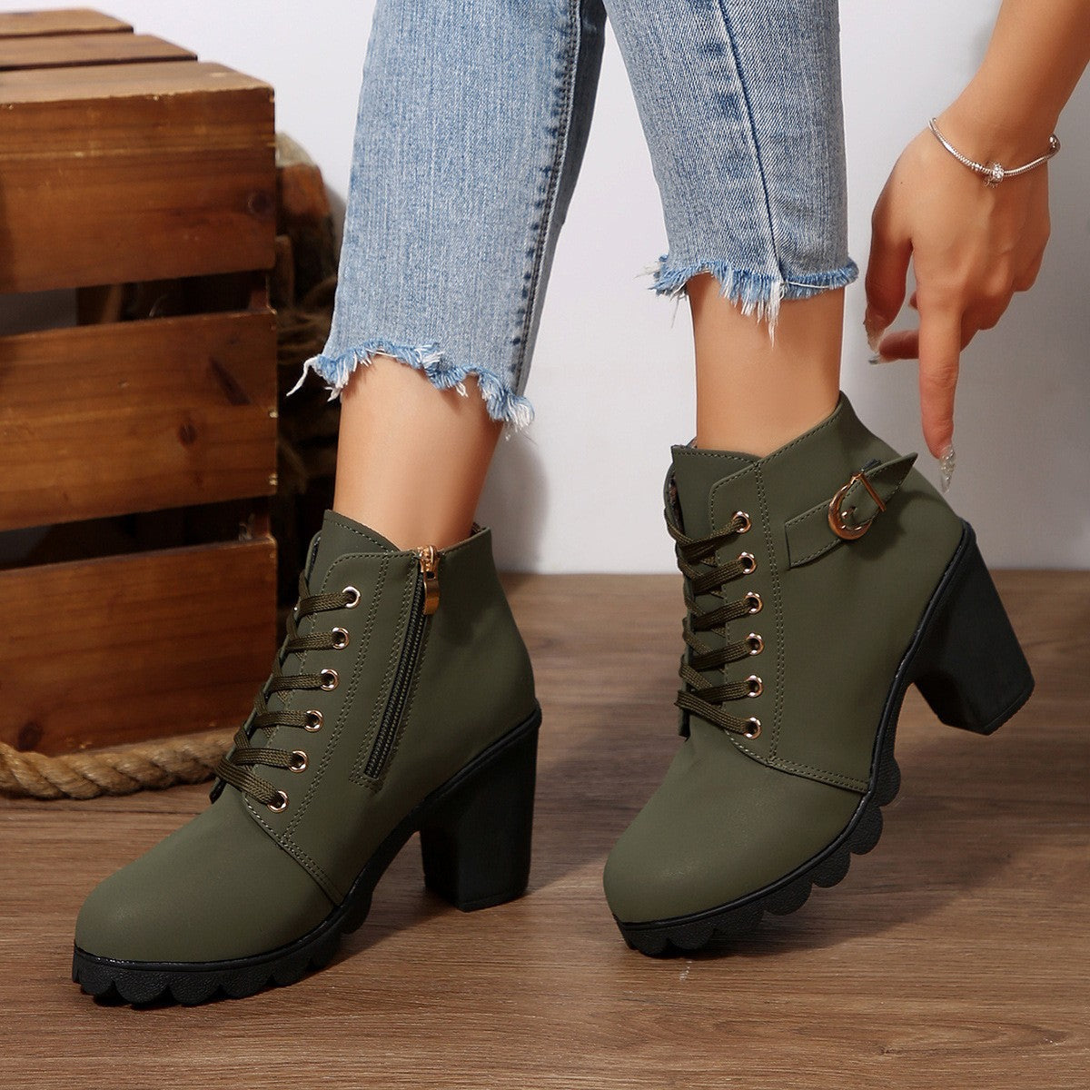 Women's Chunky-Heel Lace-Up Ankle Boots