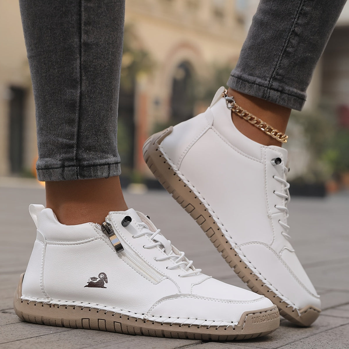 Women’s Lace-Up Sneakers with Side Zip