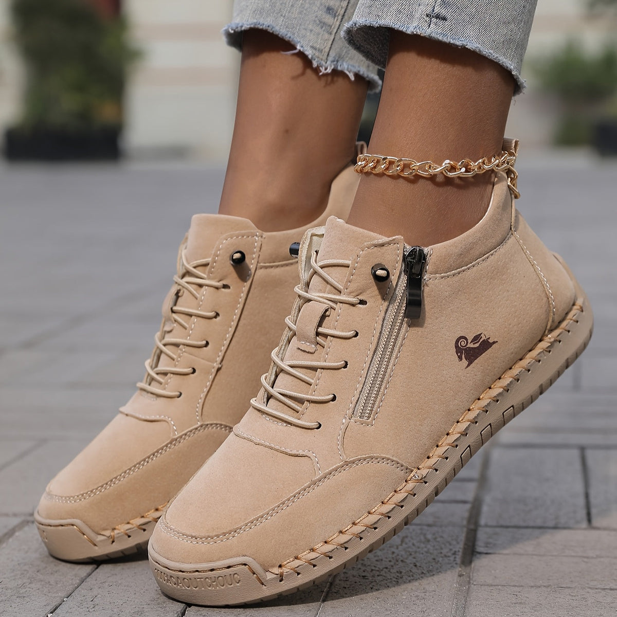 Women’s Lace-Up Sneakers with Side Zip
