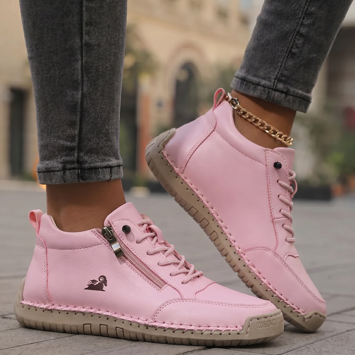 Women’s Lace-Up Sneakers with Side Zip