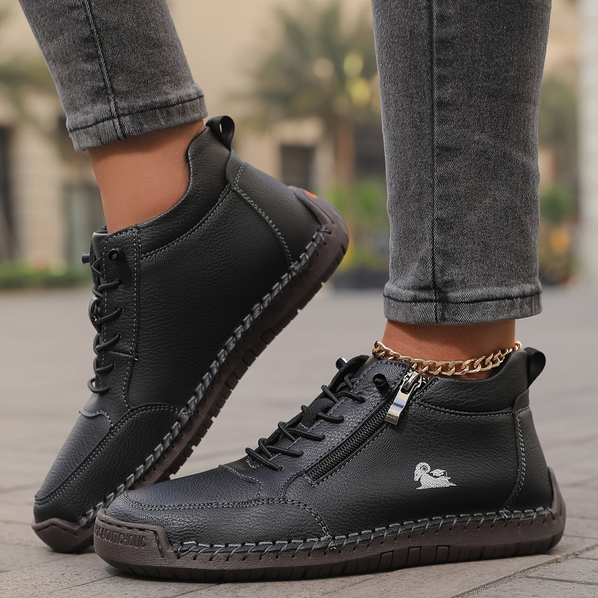 Women’s Lace-Up Sneakers with Side Zip