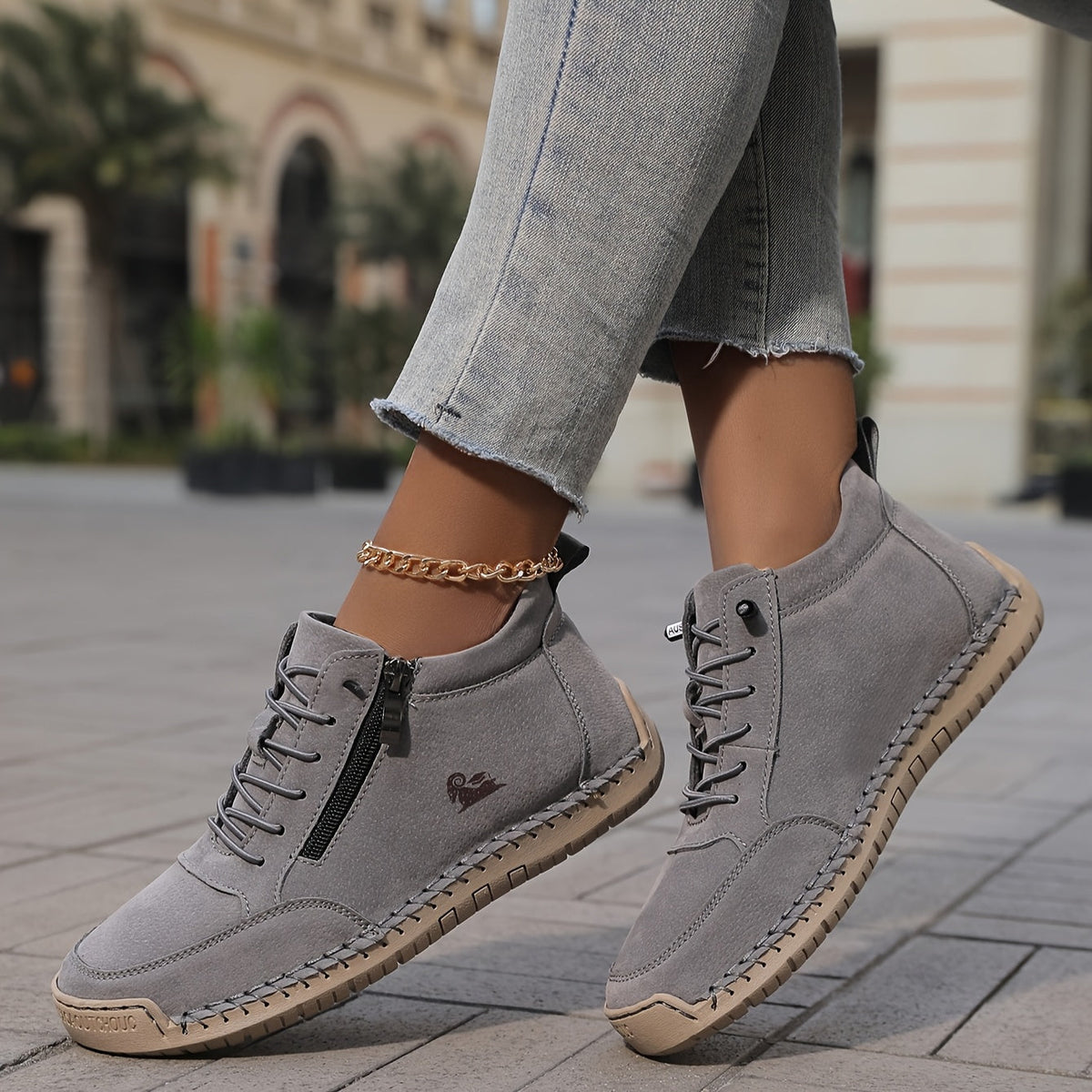 Women’s Lace-Up Sneakers with Side Zip