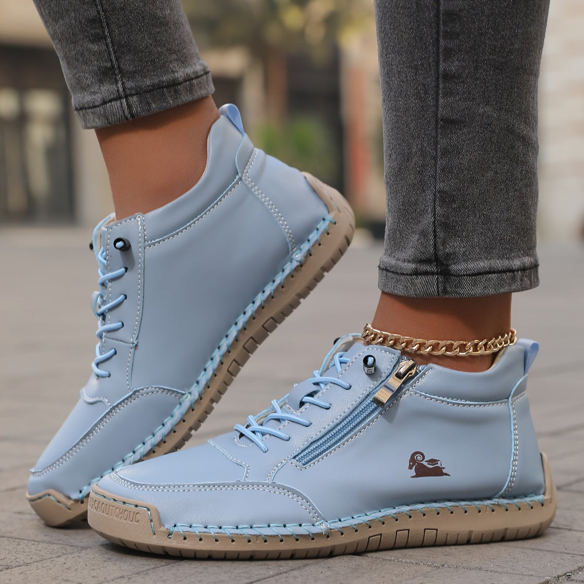 Women’s Lace-Up Sneakers with Side Zip
