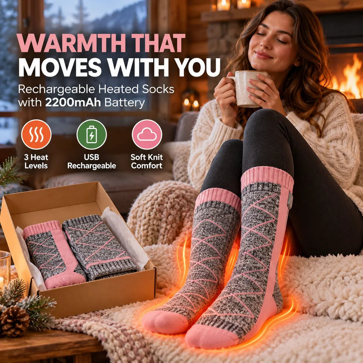 Rechargeable Heated Knee-High Socks with Listed Battery Pack