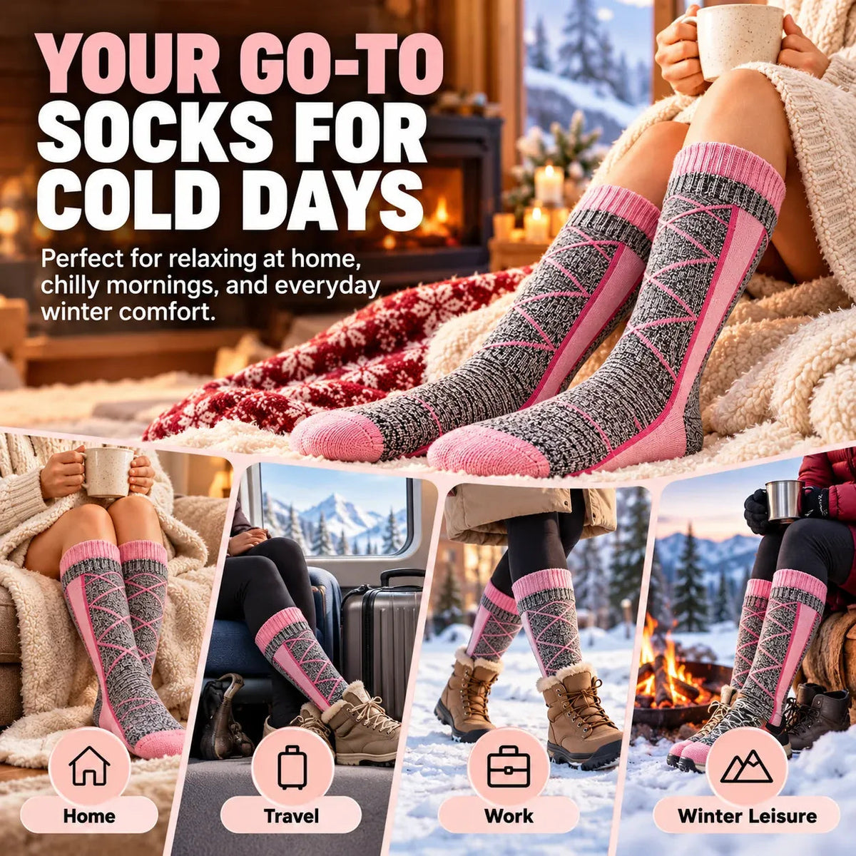 Rechargeable Heated Knee-High Socks with Listed Battery Pack