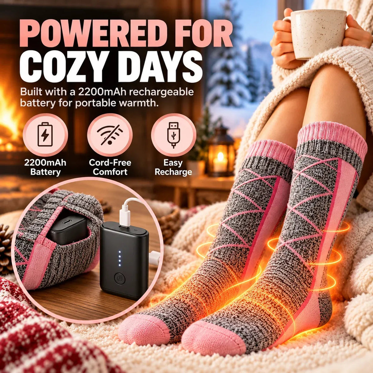 Rechargeable Heated Knee-High Socks with Listed Battery Pack