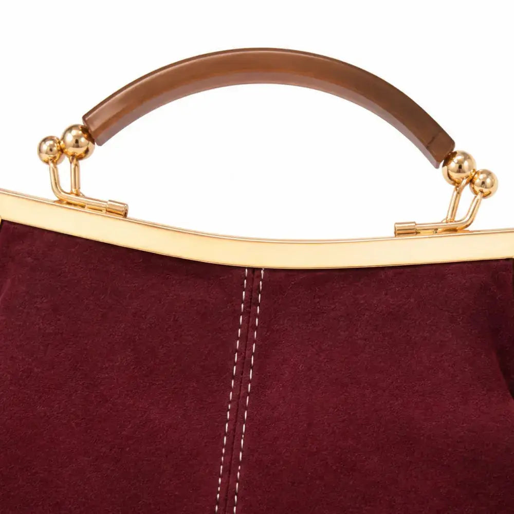 Suede-Look Frame Handbag with Top Handle and Shoulder Strap