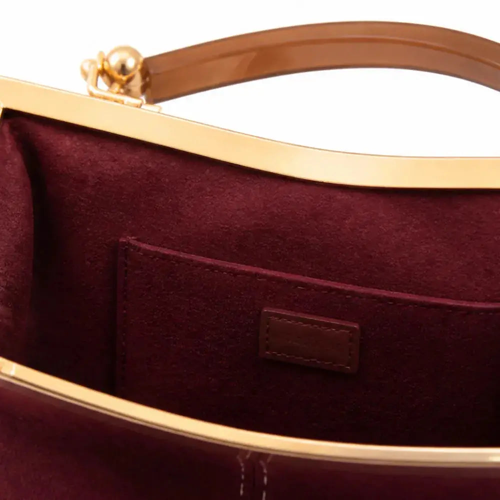 Suede-Look Frame Handbag with Top Handle and Shoulder Strap