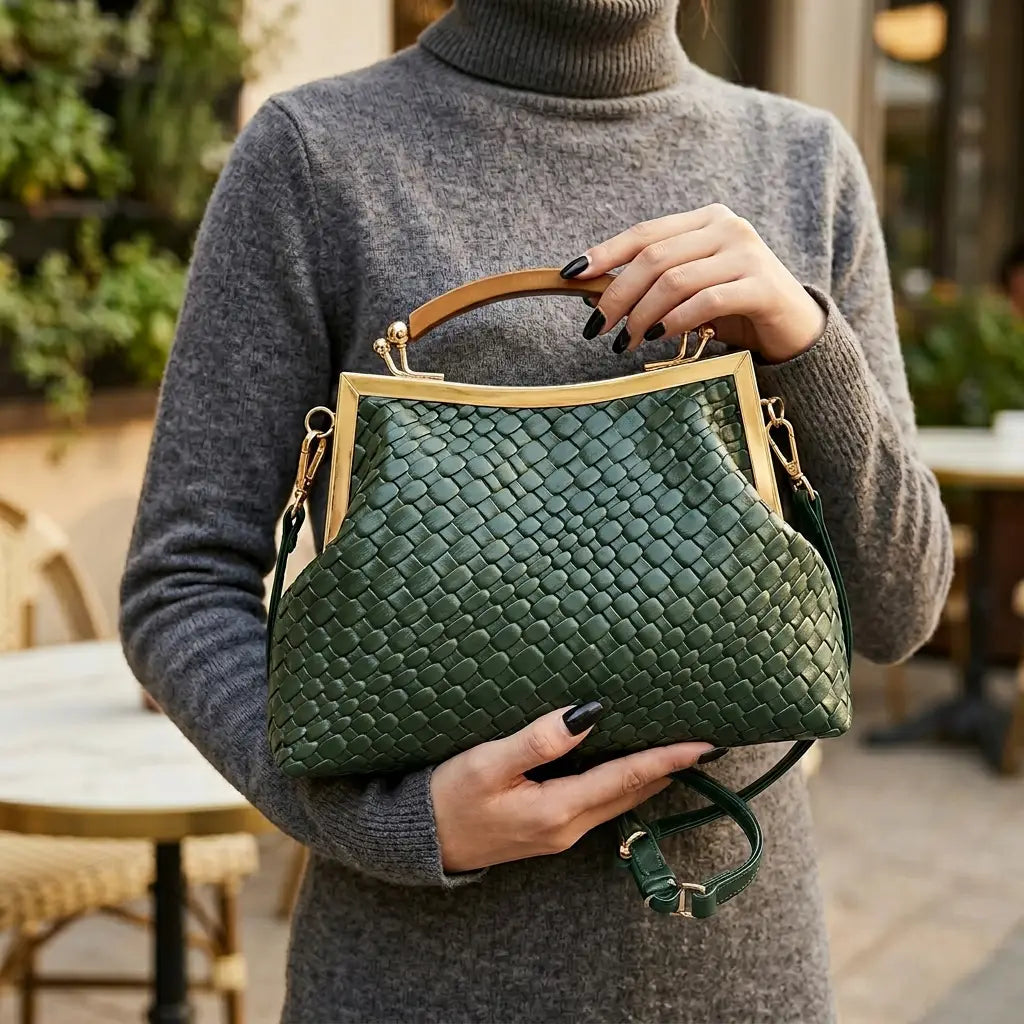 Suede-Look Frame Handbag with Top Handle and Shoulder Strap